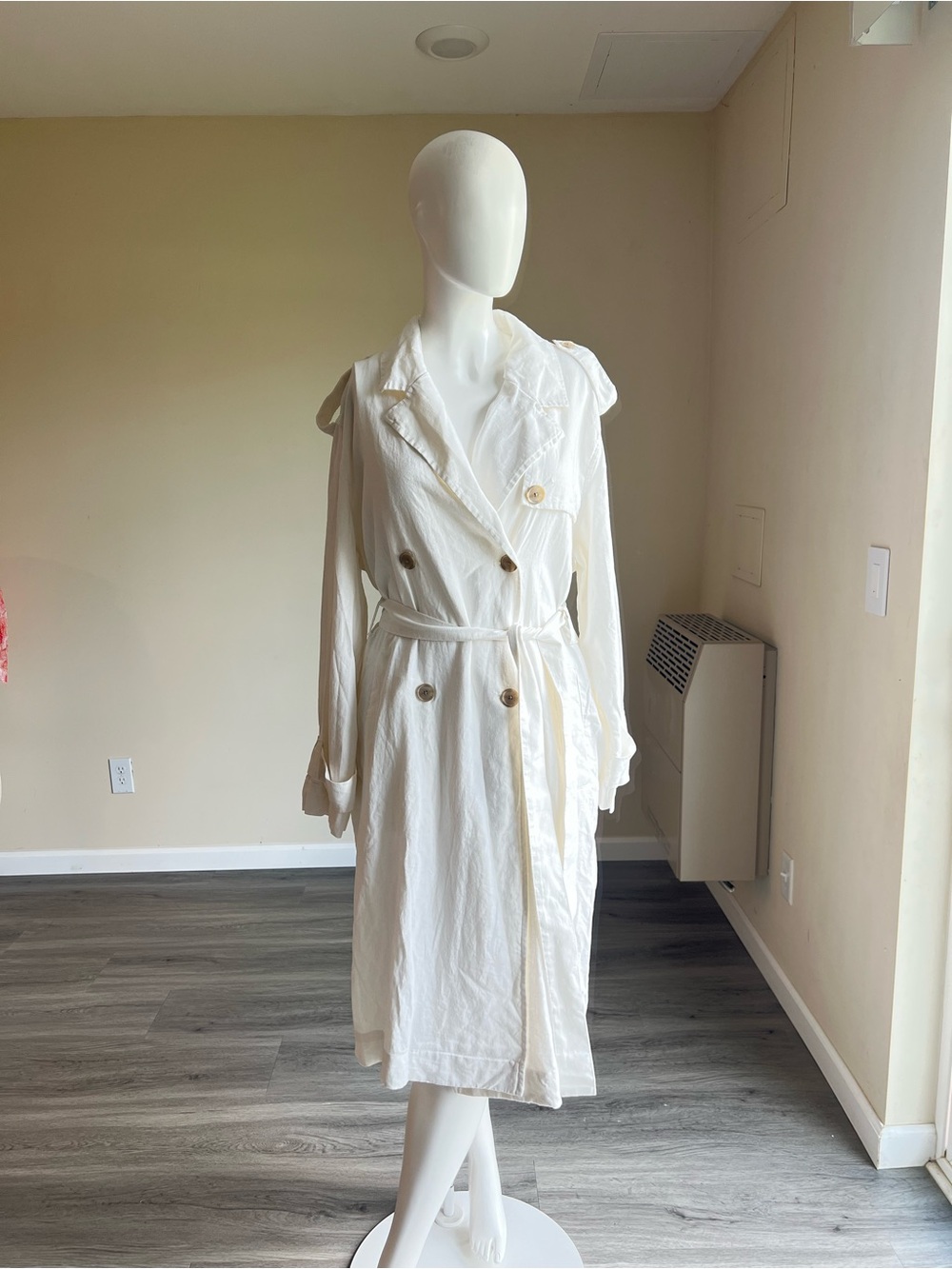 A New Day White Linen Midi Unlined Trench Coat Women .